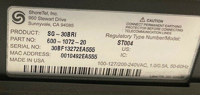 🔥 ShoreTel ShoreGear SG-30BRI Voice Switch Professionnel 📲  SHORETEL   