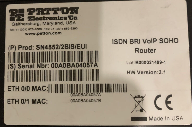 Passerelle VoIP ISDN BRI VoIP Router PATTON SN4552 SN4552/2BIS/EUI  Patton   